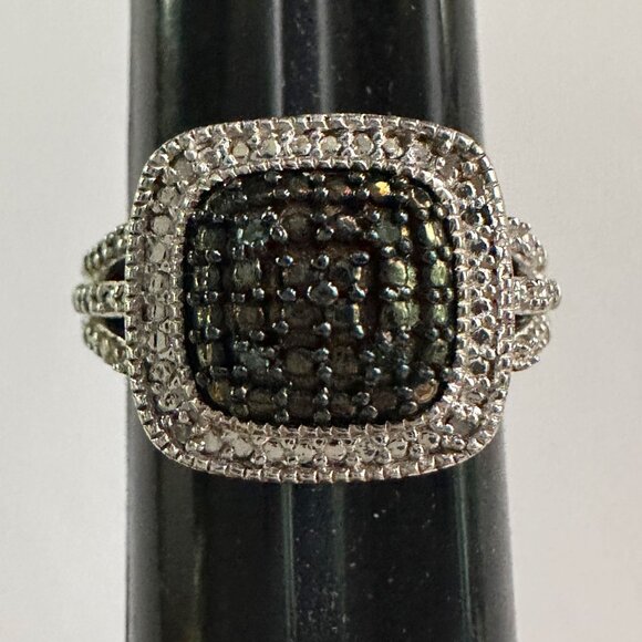 Genuine Deep Blue Diamond Ring Size 7 - Pretty Cushion Cut Diamond Accent - Picture 10 of 14